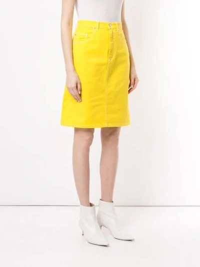 Shop Msgm Denim Straight Skirt In Yellow