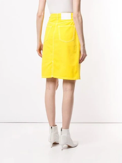Shop Msgm Denim Straight Skirt In Yellow