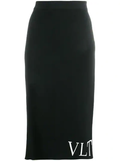Shop Valentino Logo Knitted Pencil Skirt In Black
