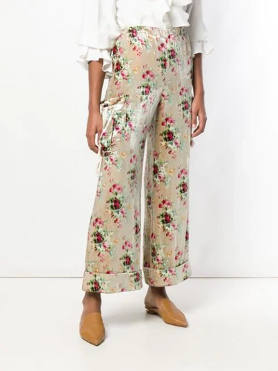 Pre-owned Comme Des Garçons Floral Print Velvet Trousers In Neutrals