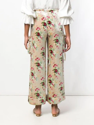 Pre-owned Comme Des Garçons Floral Print Velvet Trousers In Neutrals