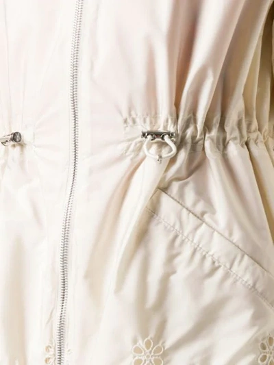 Moncler 'brazzaville' Floral Lace Trim Drawstring Waist Hooded Parka In Neutrals