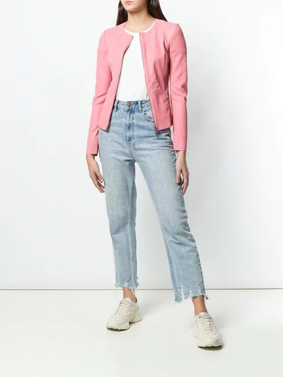 Shop Drome Fitted Leather Jacket In Pink