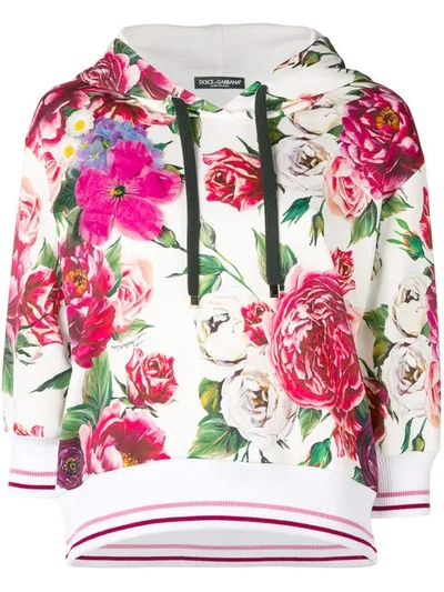 Shop Dolce & Gabbana Floral Print Hoodie In White