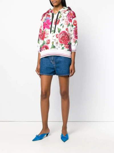 Shop Dolce & Gabbana Floral Print Hoodie In White