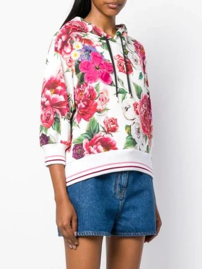 Shop Dolce & Gabbana Floral Print Hoodie In White