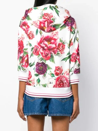 Shop Dolce & Gabbana Floral Print Hoodie In White