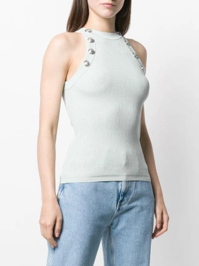 Shop Balmain Buttoned Detailed Tank Top In Blue