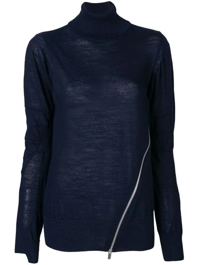 Shop Sacai Diagonal Zip Sweater In Blue