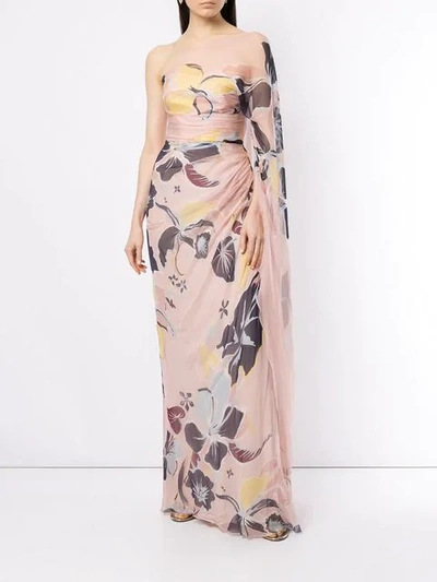 Shop Zuhair Murad Floral One Shoulder Gown In Pink