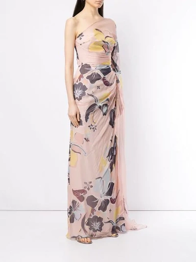 Shop Zuhair Murad Floral One Shoulder Gown In Pink