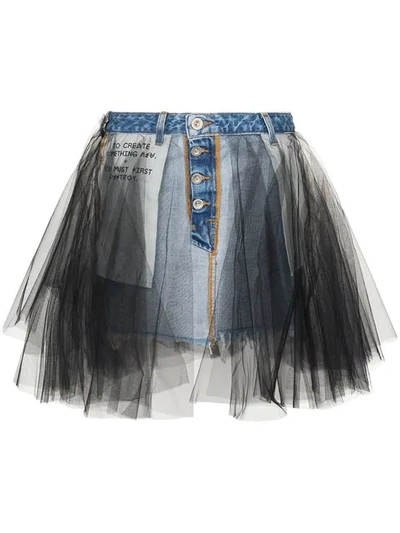 Shop Ben Taverniti Unravel Project Denim And Tulle Mini-skirt In Blue ,black