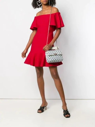 Shop Valentino Bardot Skater Dress In Red