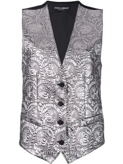 Shop Dolce & Gabbana Baroque Waistcoat In Silver