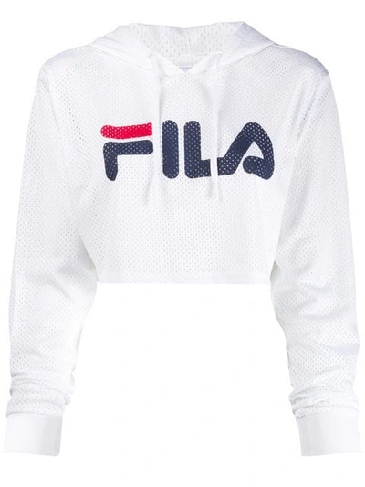Shop Fila Logo Print Cropped Hoodie In White