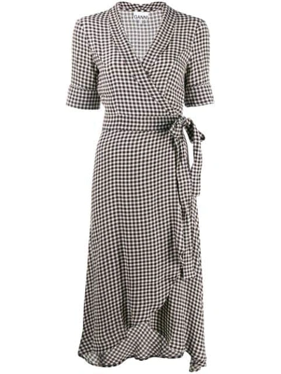 GANNI CHECKED WRAP DRESS - 黑色