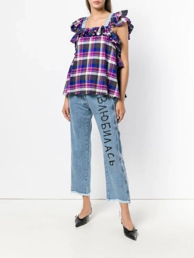 Shop Natasha Zinko Plaid Ruffled Top In Blue