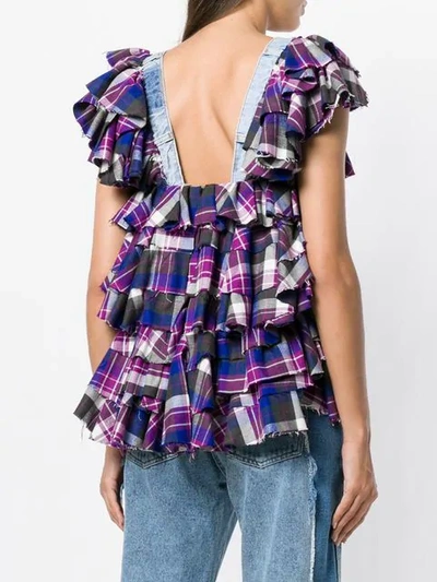 Shop Natasha Zinko Plaid Ruffled Top In Blue