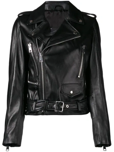 Shop Manokhi Leather Biker Jacket In Black