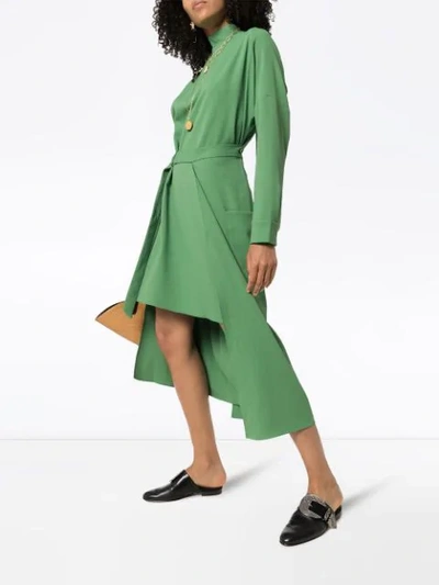 Shop Tibi Chalky Asymmetric Midi Dress In Green
