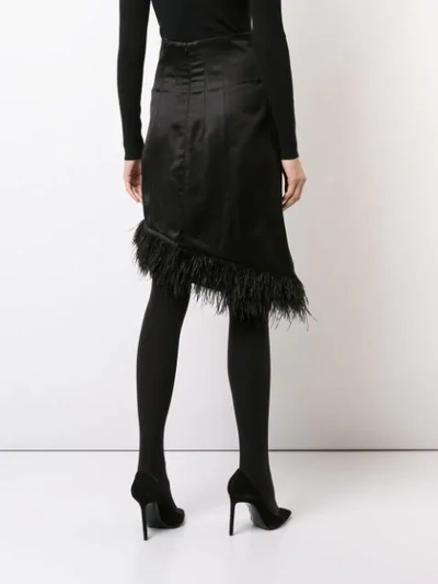 Shop Josie Natori Feather-trimmed Asymmetric Satin Skirt In Black