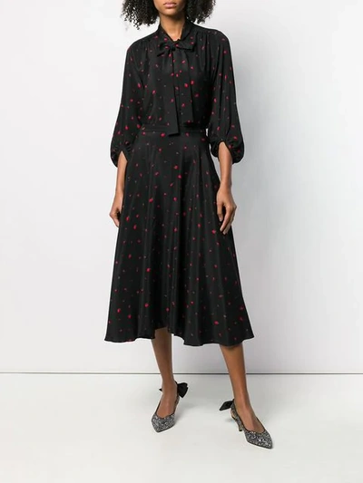 Shop Chinti & Parker Strawberry Print Midi Skirt In Black