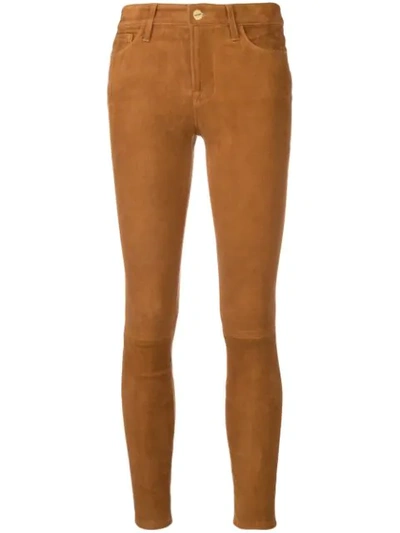 Shop Frame Nubuck Skinny Trousers In Brown