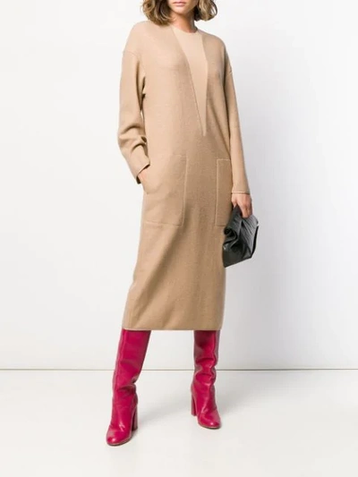 Shop Agnona Oversized Knitted Dress In Brown