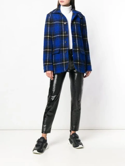 Shop Aspesi Short Plaid Coat - Blue