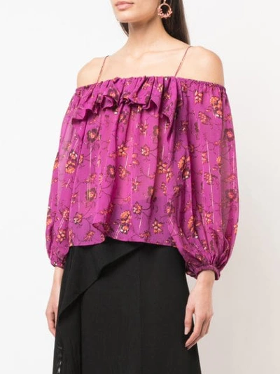 Shop Ulla Johnson Ruffled Cold Shoulder Top In Purple