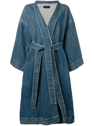Shop Alanui Denim Kimono Style Coat In Blue