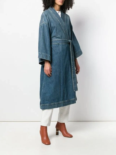 Shop Alanui Denim Kimono Style Coat In Blue