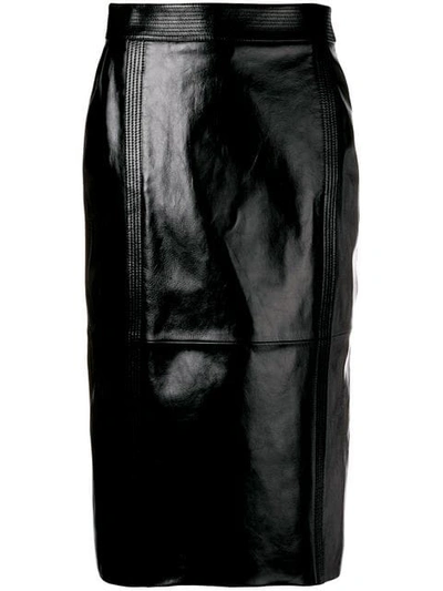 Shop Givenchy High Rise Leather Midi Skirt In Black
