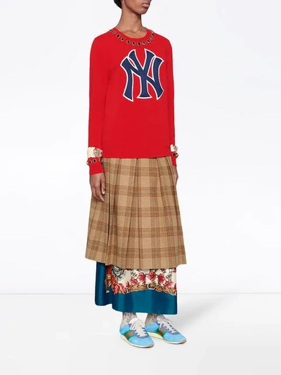Shop Gucci Wool Sweater With Ny Yankees™ Patch In Red