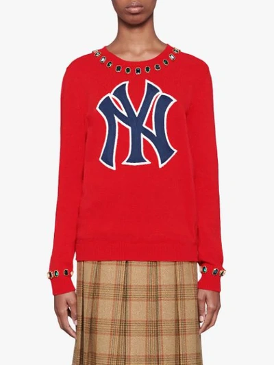 Shop Gucci Wool Sweater With Ny Yankees™ Patch In Red