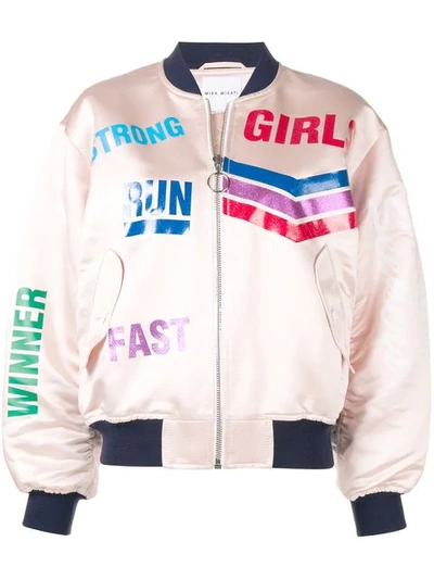 Shop Mira Mikati Run Girl Glitter Vinyl Bomber Jacket In Pink