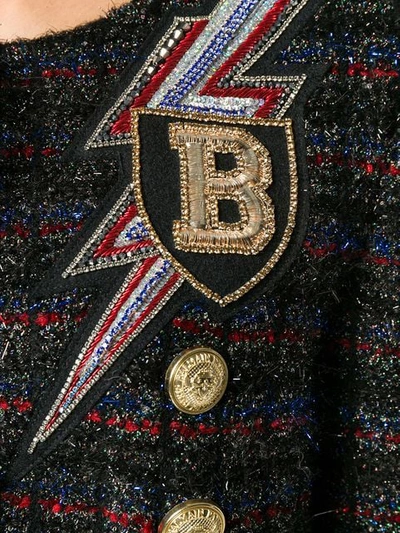 Shop Balmain Embellished Fringed Tweed Jacket In Black