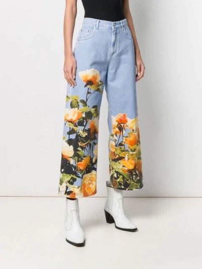 Shop Msgm Printed Cropped Jeans In Blue