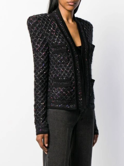 Shop Balmain Sequin Tweed Jacket In Black