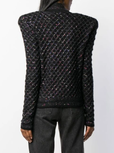 Shop Balmain Sequin Tweed Jacket In Black