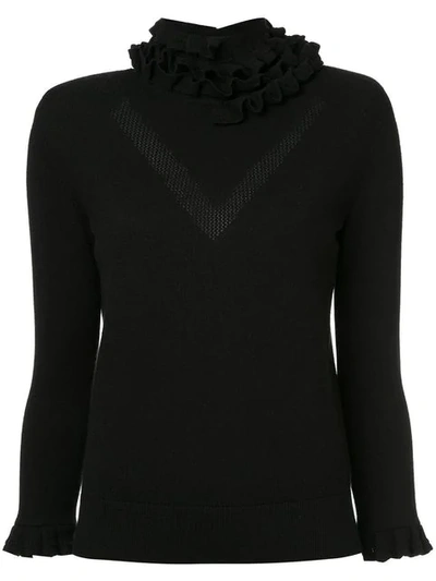 Shop Barrie Flying Lace Cashmere Turtleneck Pullover In Black