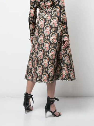 Shop Oscar De La Renta Floral Print A-line Skirt In Black Multi