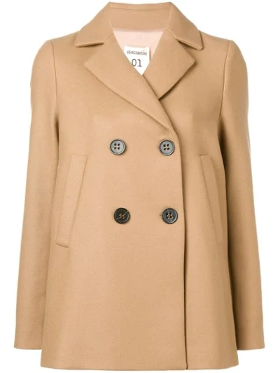 Shop Semicouture Double Breasted Coat - Neutrals