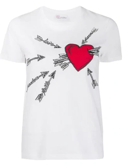 Shop Red Valentino Heart Embroidered T-shirt In White