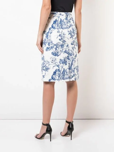 Shop Oscar De La Renta Floral Print Midi Skirt In White