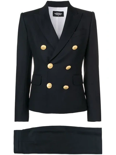 Shop Dsquared2 Double-breasted Skirt Suit In Blue