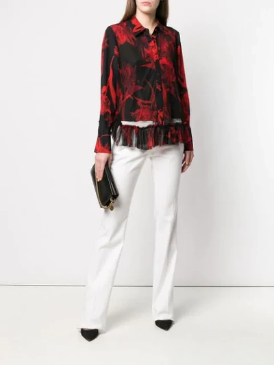 Shop Roberto Cavalli Tulip Print Ruffle Blouse In Black