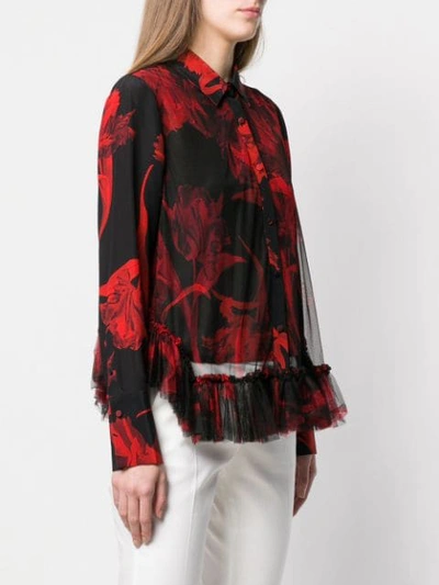 Shop Roberto Cavalli Tulip Print Ruffle Blouse In Black