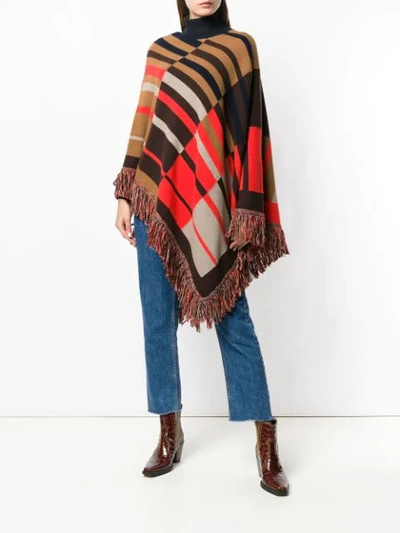 Shop Etro Patterned Knitted Poncho - Brown