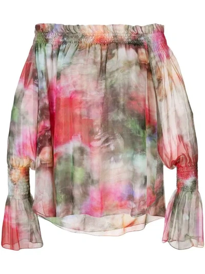Shop Adam Lippes Floral Print Off-shoulder Top In Pink
